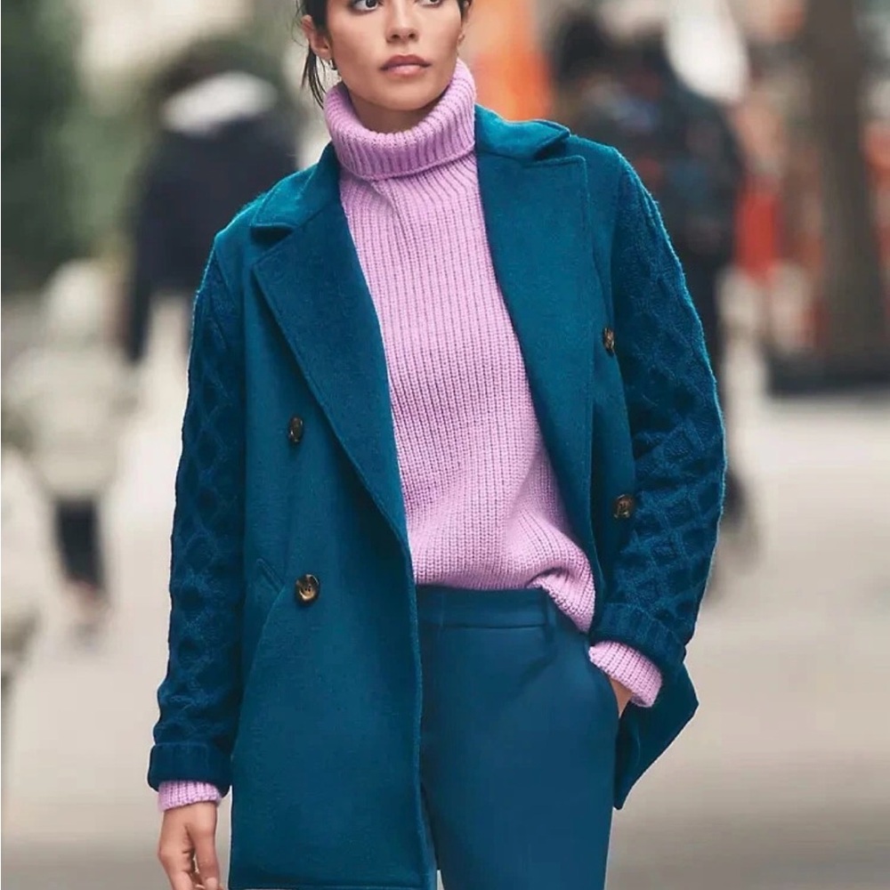 Ann Taylor Teal Cable-Sleeve Sweater/ Blazer Small NWT